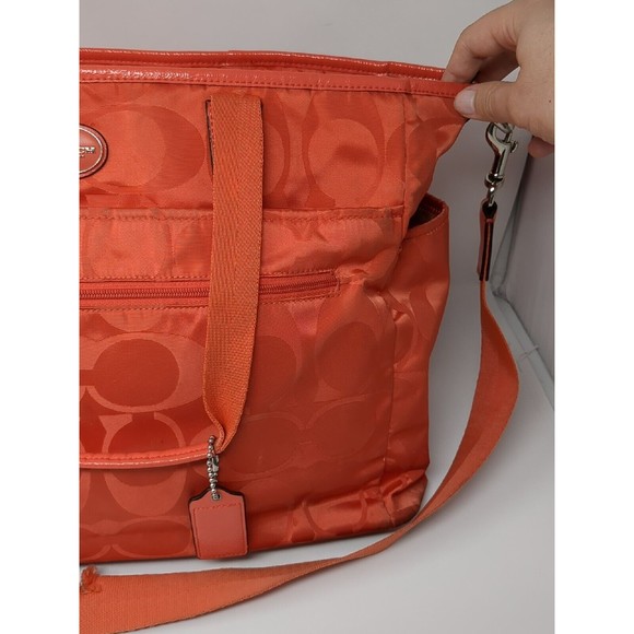 COACH Signature C Convertible‎ Nylon Diaper Bag Baby Tote M1361-F77577 Coral VTG - Picture 4 of 16